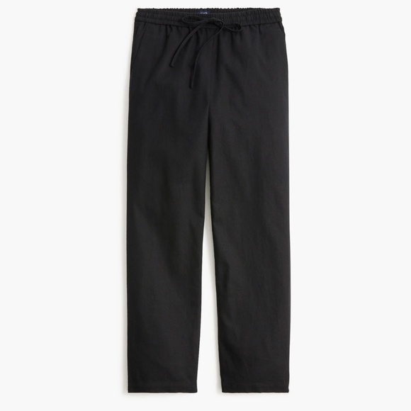 New JCREW Size 4 Linen-Blend Slim Wide-Leg Drawstring Pant Black $89 CG402 - Picture 1 of 3